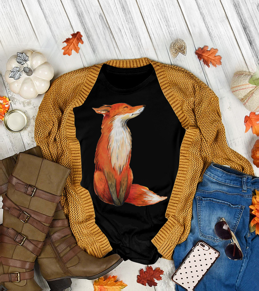 Watercolor Fox Wild Fox Cute Sitting Fox T-Shirt