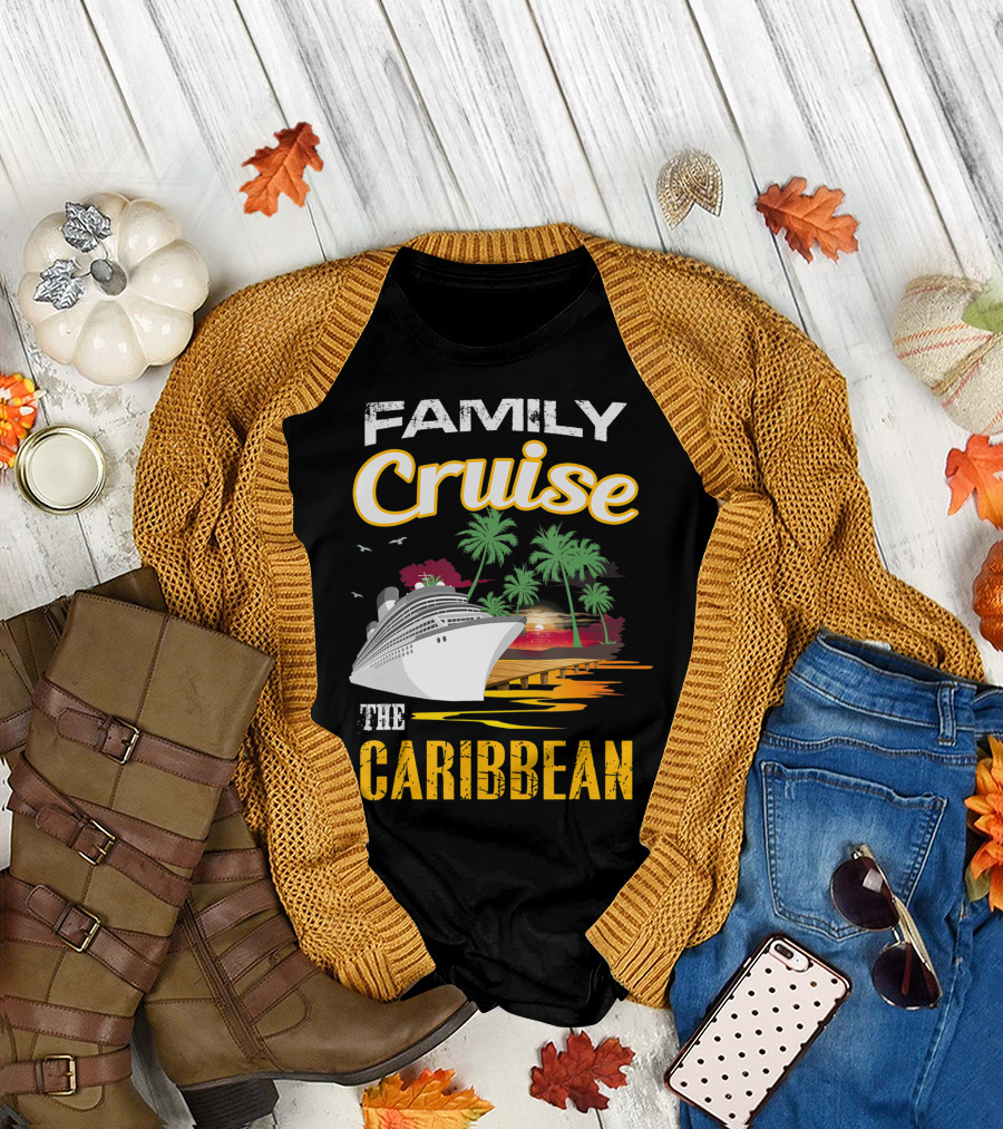 Family Cruise The Caribbean Sunset Island Adventure T-Shirt