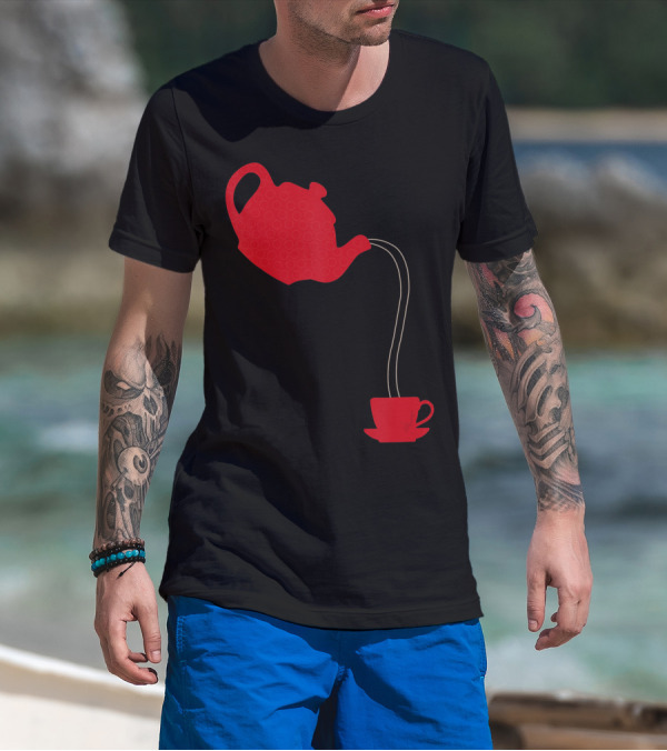 Cool Teapot Pouring Into Cup Tea Party Time Lover T-Shirt