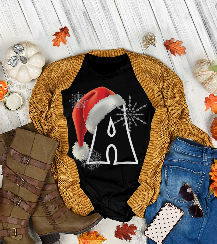 Cutest Capital Letter A Santa Christmas Monogram with Snowflakes T-Shirt