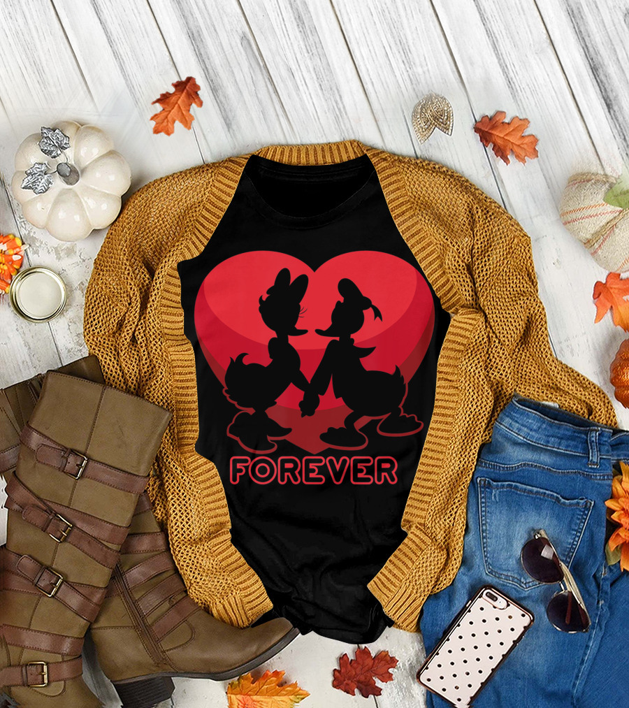 Donald and Daisy Duck Forever Heart Valentine's Day T-Shirt