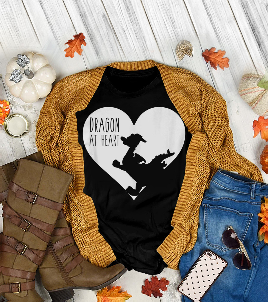Dragon At Heart Silhouette In Love Shape T-Shirt