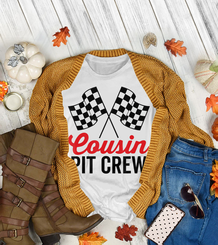 Cousin Pit Crew Racing Family Team Checkered Flags T-Shirt