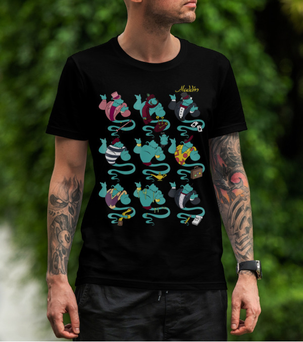 Disney Aladdin Genie Dressed In Diverse Colorful Outfits T-Shirt