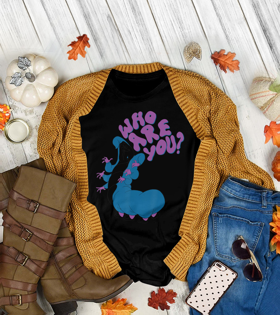 Disney Alice In Wonderland Caterpillar Who Are You Question Purple Text Blue Character T-Shirt