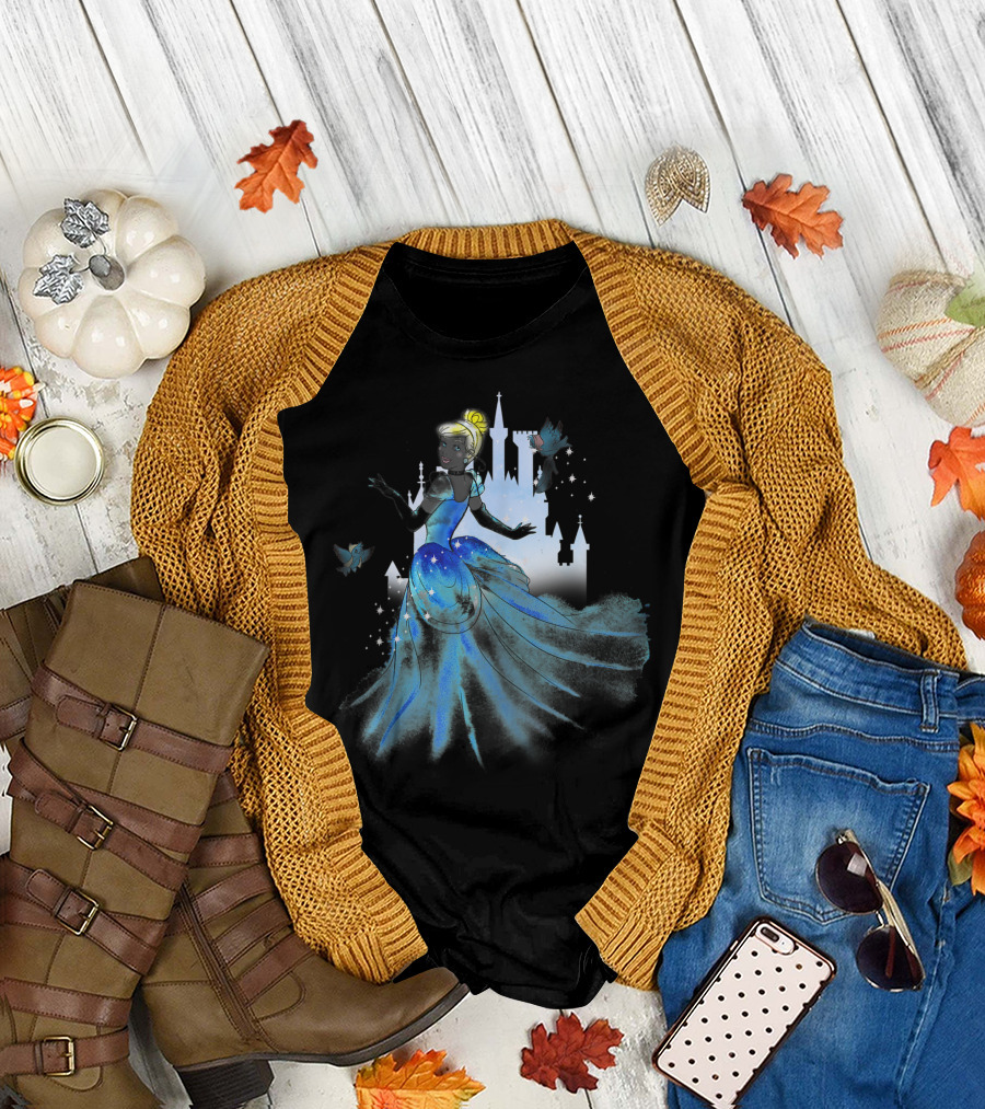 Cinderella Watercolor Twirling Castle Background Disney T-Shirt