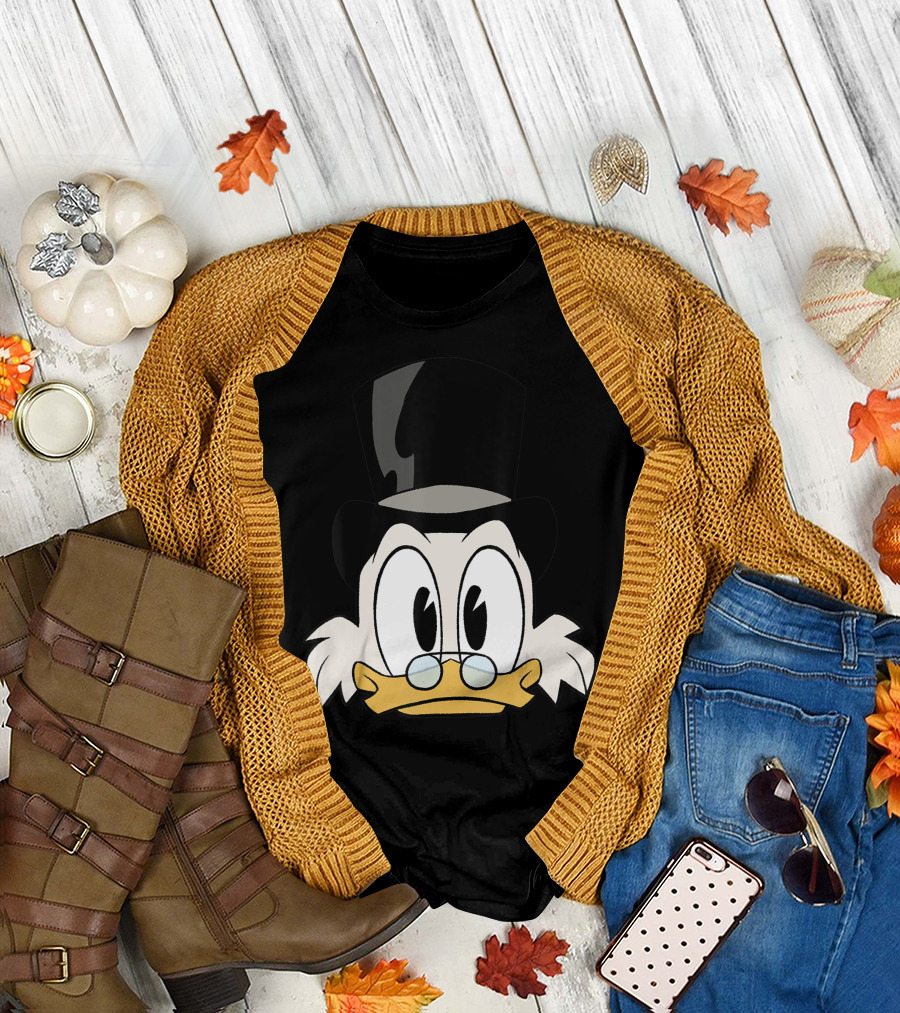 Disney Ducktales Scrooge McDuck Cartoon Character Iconic Top Hat and Glasses Face T-Shirt