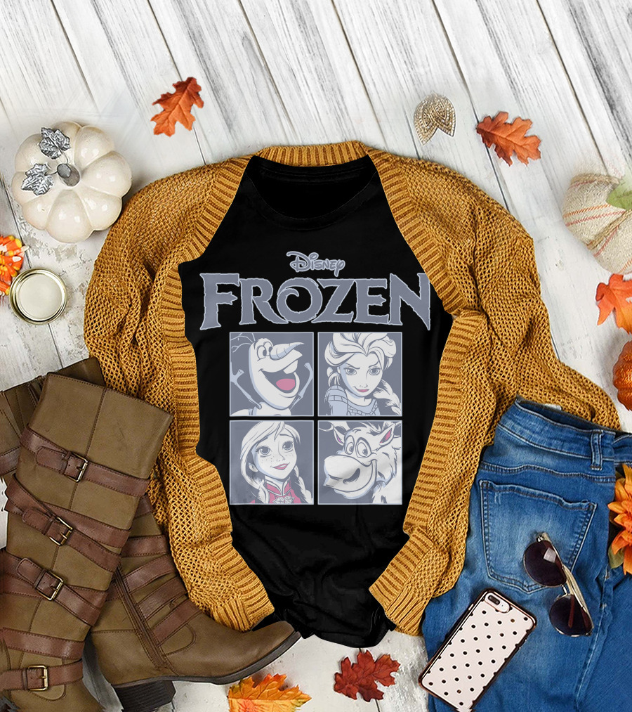 Disney Frozen Character Quartet Elsa Anna Olaf Sven T-Shirt