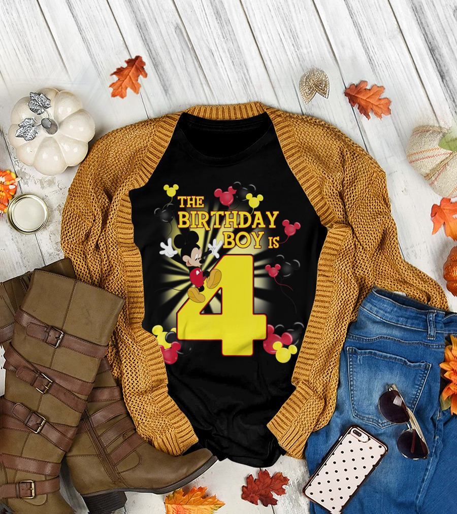 The Birthday Boy is 4 Mickey Mouse Balloons T-Shirt