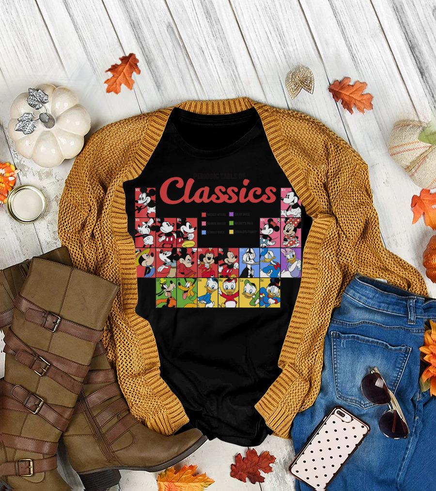 Periodic Table Of Classics Featuring Mickey And Friends Characters T-Shirt