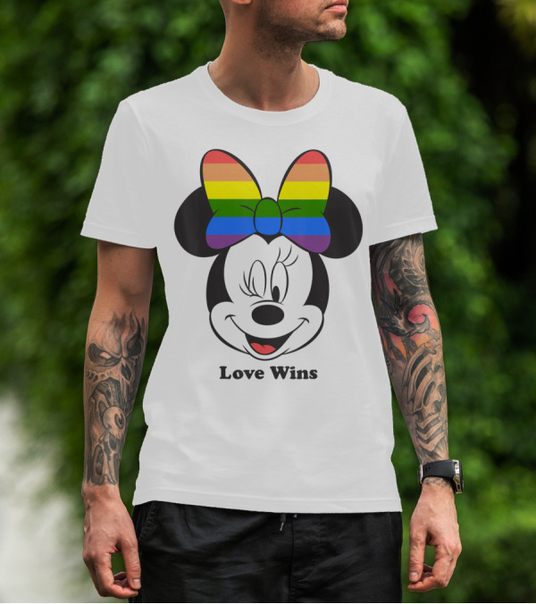 Disney Mickey And Friends Minnie Pride Love Wins Rainbow Bow T-Shirt