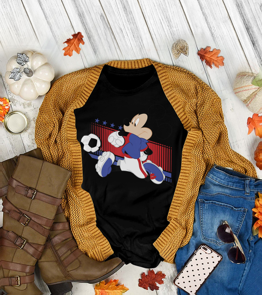 Disney Mickey Kicking Soccer Ball USA T-Shirt