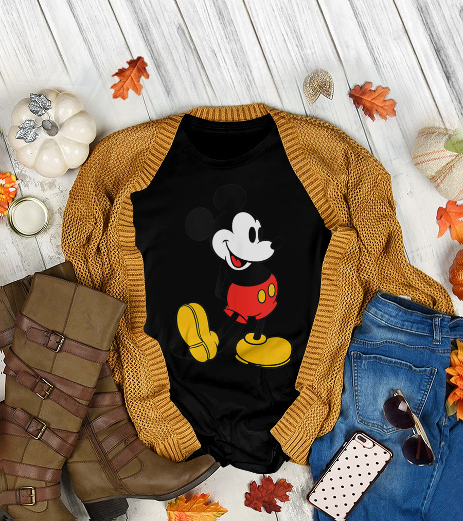 Disney Mickey Mouse Steamboat Willie Red Shorts Yellow Shoes Classic Pose T-Shirt