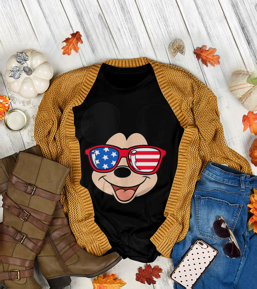 Mickey Mouse Americana Flag Sunglasses Disney T-Shirt