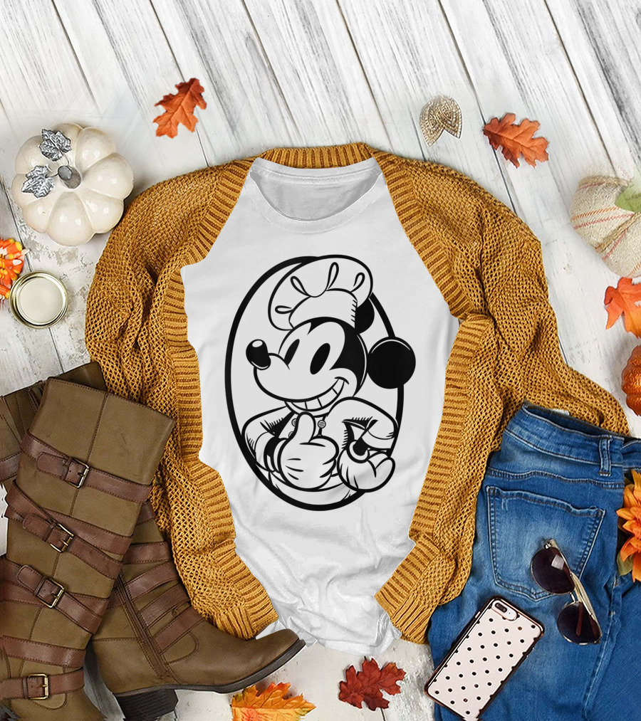 Disney Mickey Mouse Chef Cartoon Character Oval Outline T-Shirt