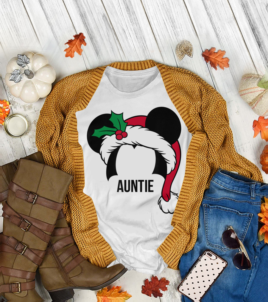 Disney Mickey Mouse Ears Santa Hat Auntie Christmas Family T-Shirt