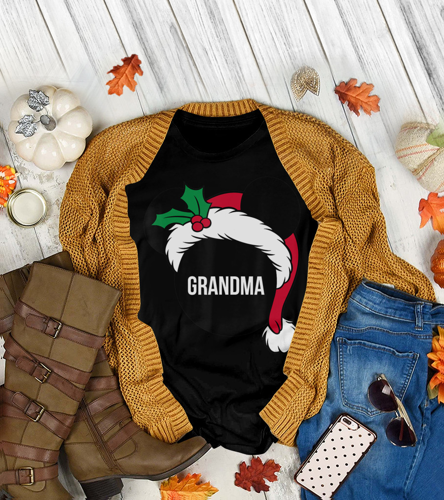 Grandma Disney Mickey Mouse Santa Hat Holiday Family T-Shirt