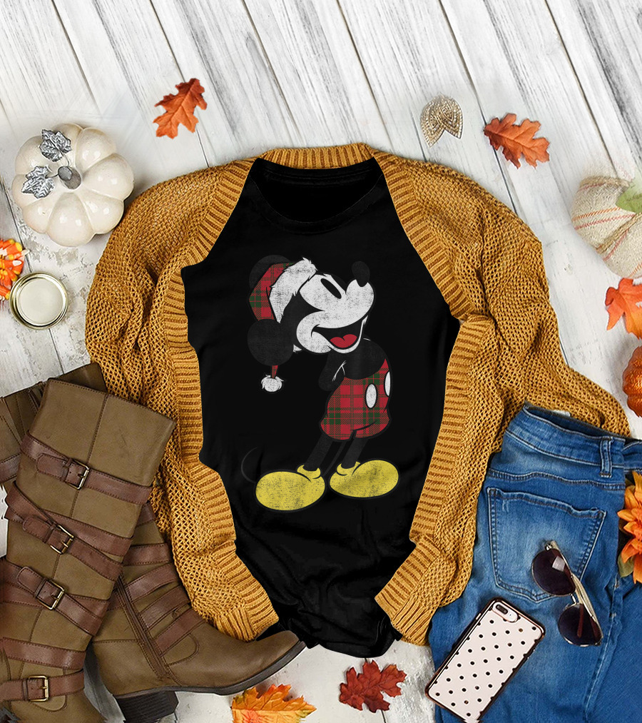 Disney Mickey Christmas Plaid Festive Mickey Mouse Holiday T-Shirt
