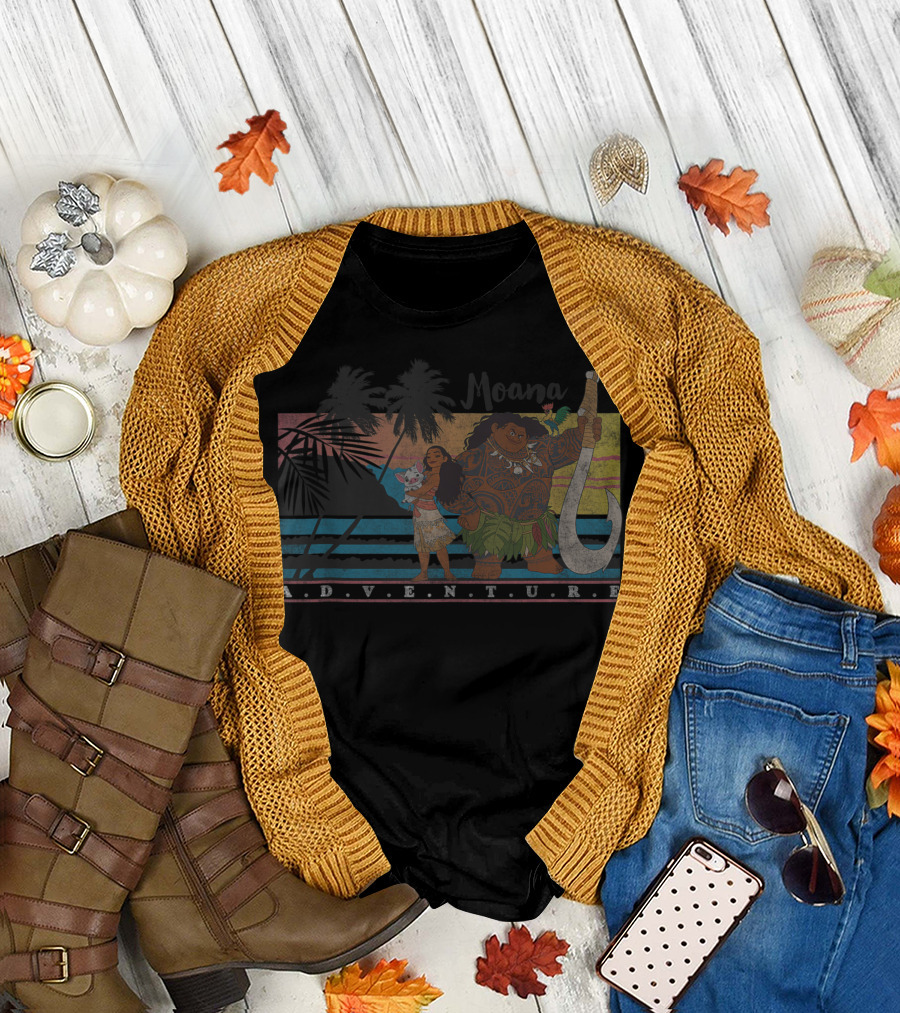 Moana Adventure with Maui and Pua Under Palm Trees T-Shirt