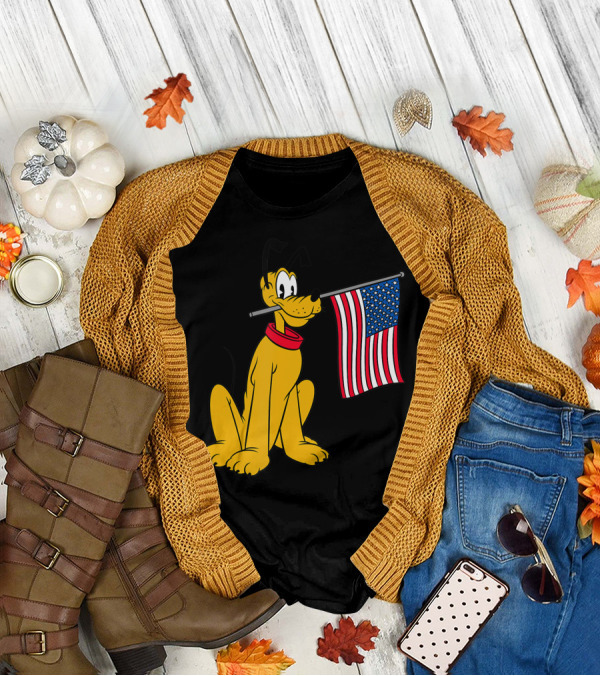 Pluto American Flag Disney Patriotic T-Shirt