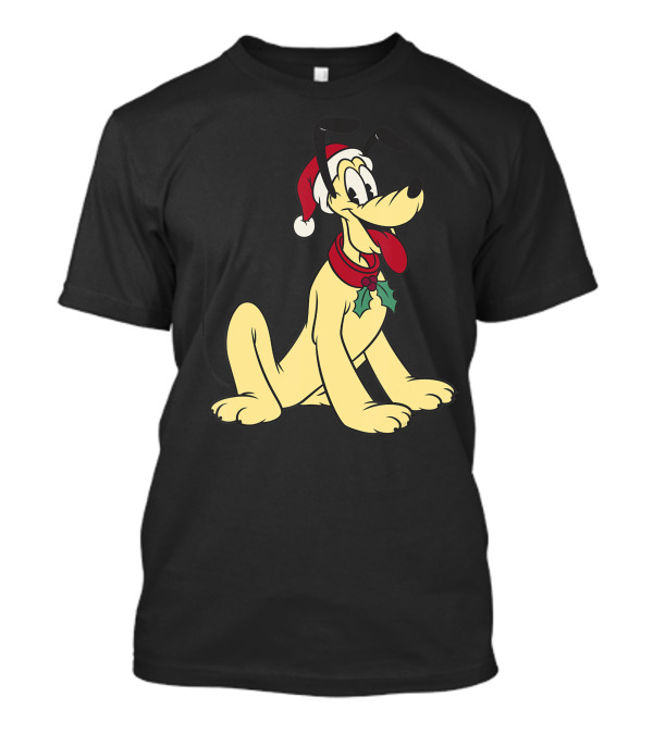 Disney Pluto Christmas Santa Hat T-Shirt