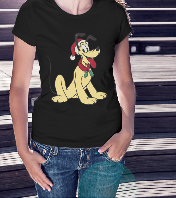 Disney Pluto Christmas Santa Hat T-Shirt