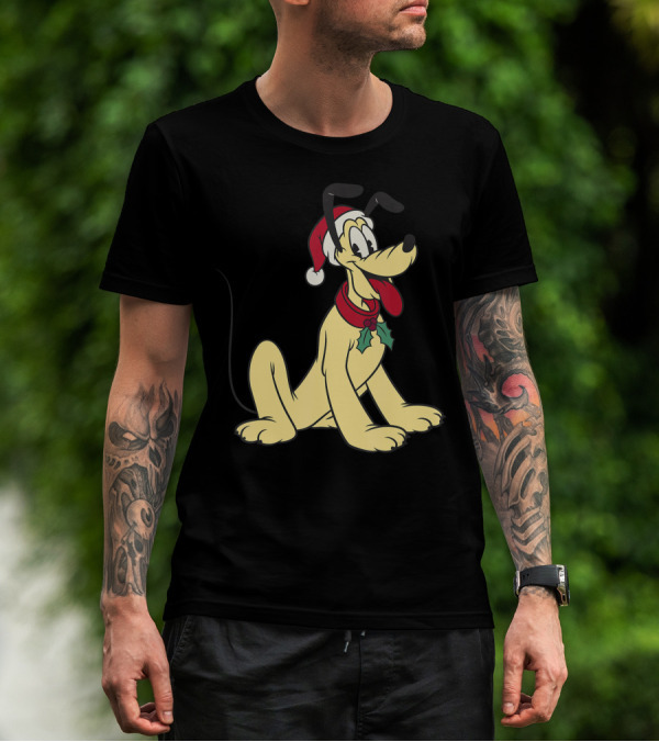 Disney Pluto Christmas Santa Hat T-Shirt