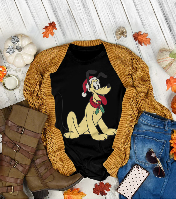 Disney Pluto Christmas Santa Hat T-Shirt