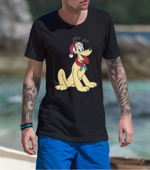 Disney Pluto Christmas Santa Hat T-Shirt
