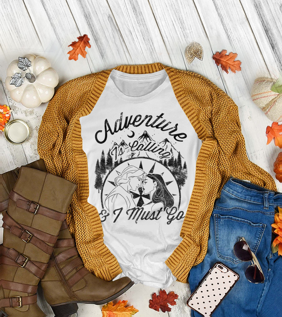 Disney Pocahontas Adventure Is Calling And I Must Go Moon and Mountains T-Shirt