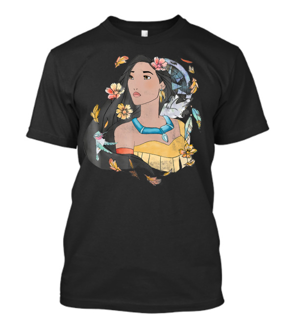 Disney Pocahontas Watercolor Dreamcatcher Flowers Leaves And Feathers T-Shirt