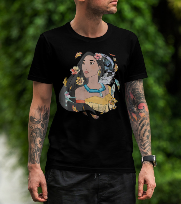 Disney Pocahontas Watercolor Dreamcatcher Flowers Leaves And Feathers T-Shirt