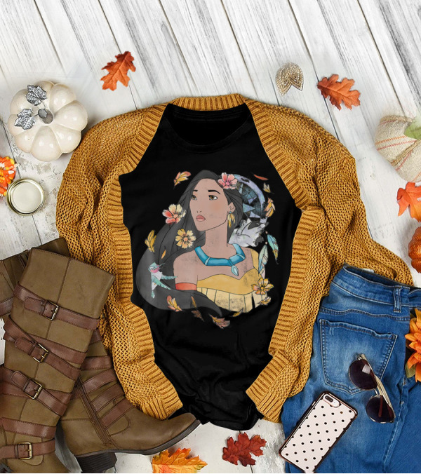 Disney Pocahontas Watercolor Dreamcatcher Flowers Leaves And Feathers T-Shirt