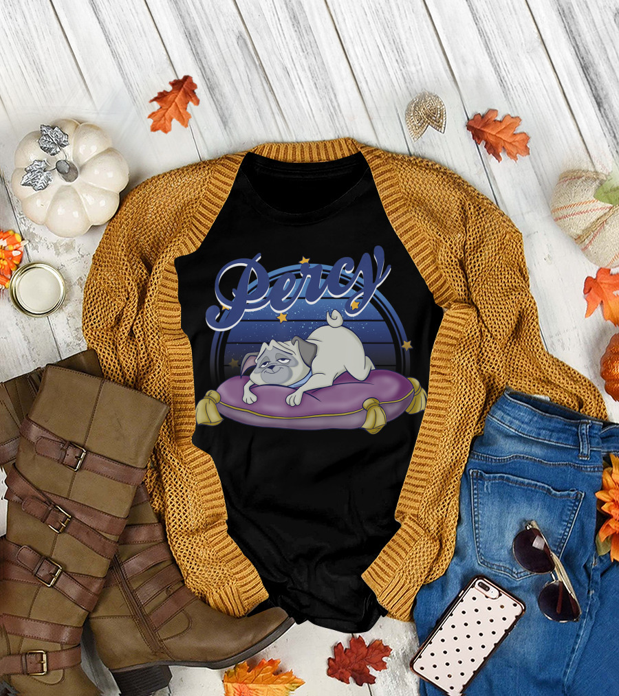 Disney Pocahontas Percy Pug on Pillow with Stars and Script Name T-Shirt