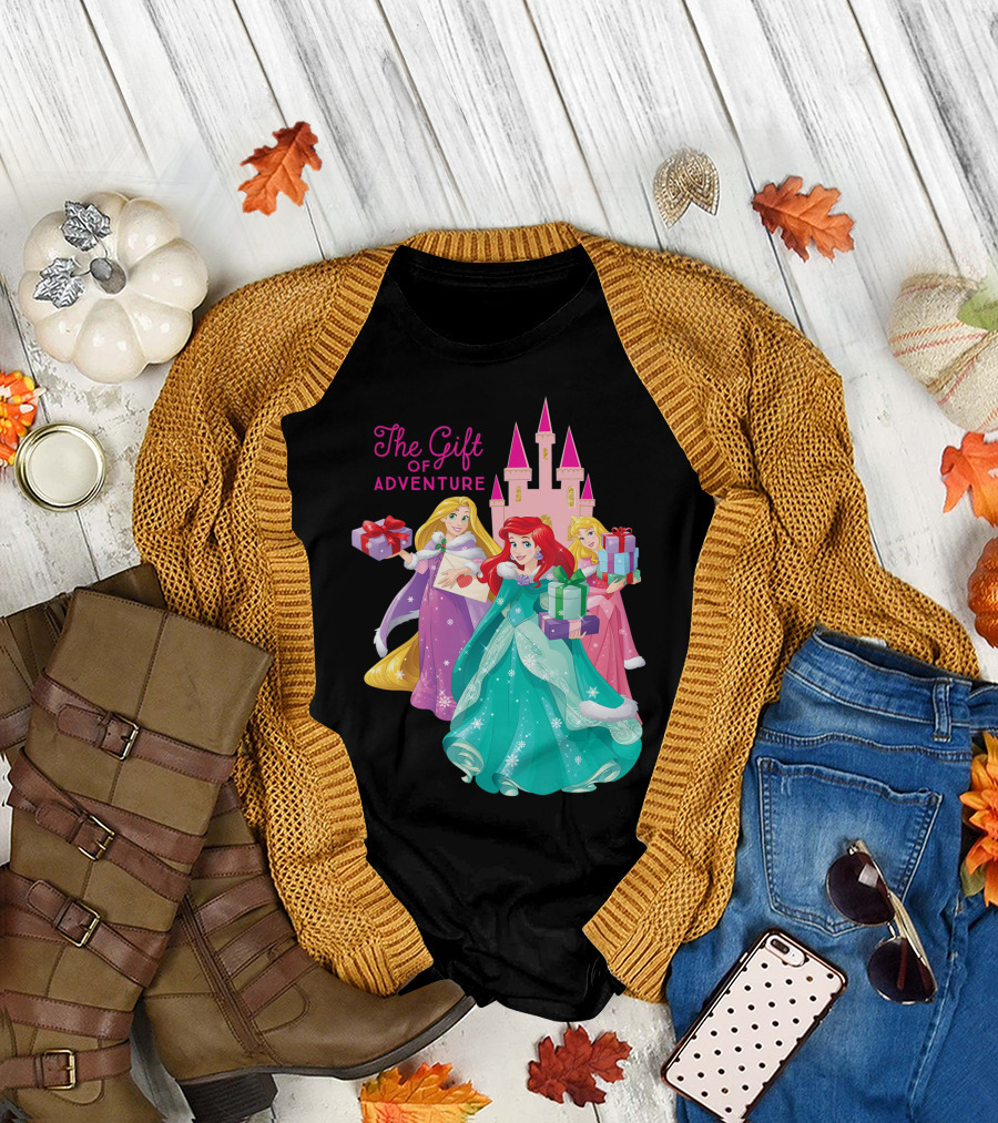 The Gift of Adventure Disney Princess Ariel Rapunzel and Aurora Holiday T-Shirt