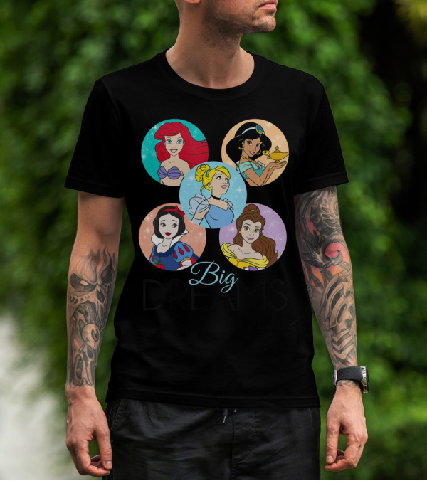 Disney Princess Big Dreams Ariel Jasmine Cinderella Snow White Belle T-Shirt