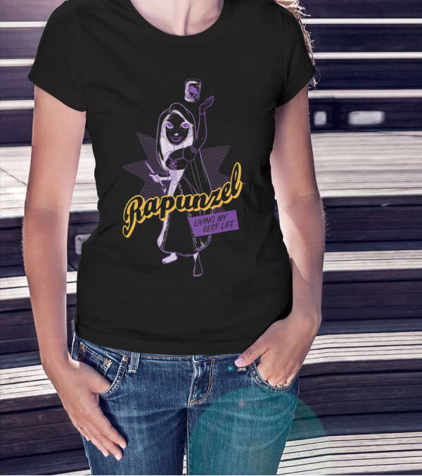 Rapunzel Living My Best Life Disney Princess Comic Outline T-Shirt