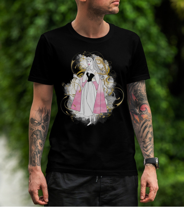 Disney Princess Sleeping Beauty Aurora Elegant Swirls Pink Dress T-Shirt