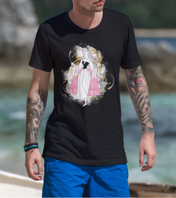 Disney Princess Sleeping Beauty Aurora Elegant Swirls Pink Dress T-Shirt