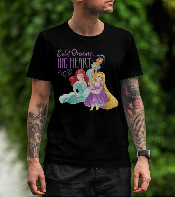 Disney Princesses Ariel Jasmine Rapunzel Bold Dreams Big Heart T-Shirt