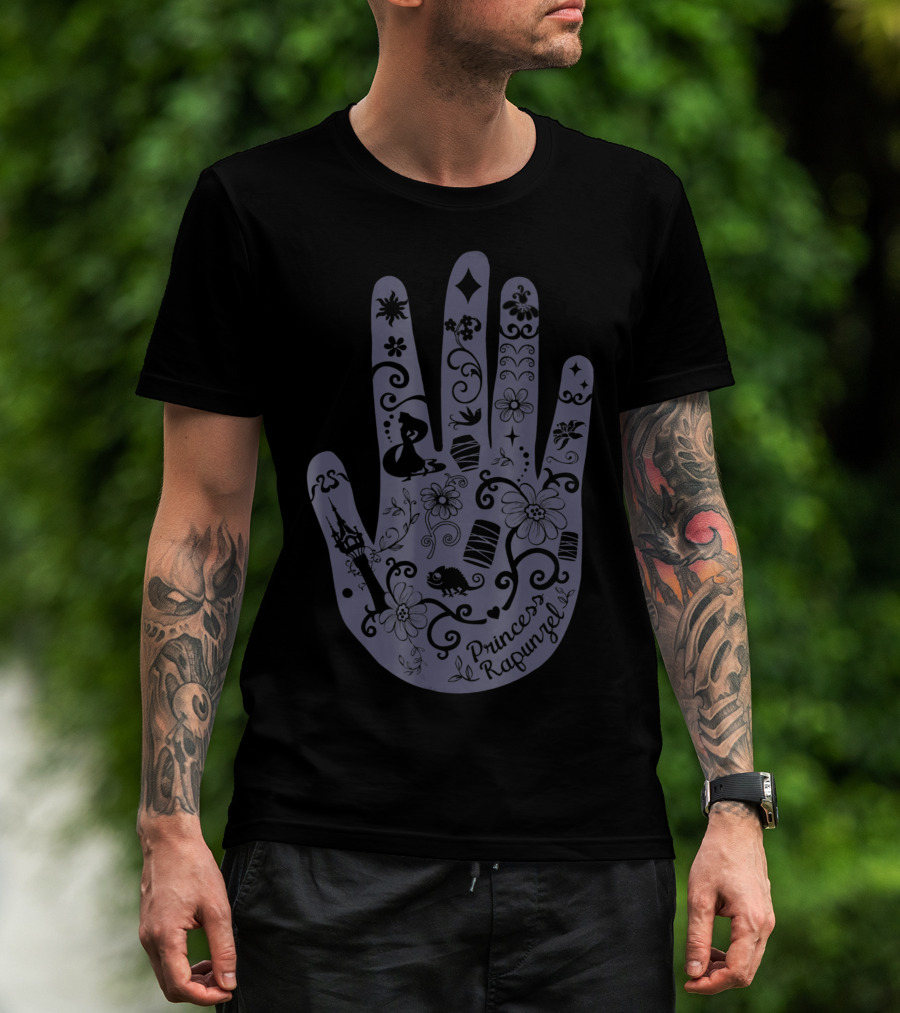 Princess Rapunzel Tangled Silhouette Henna Hand Patterns Disney T-Shirt