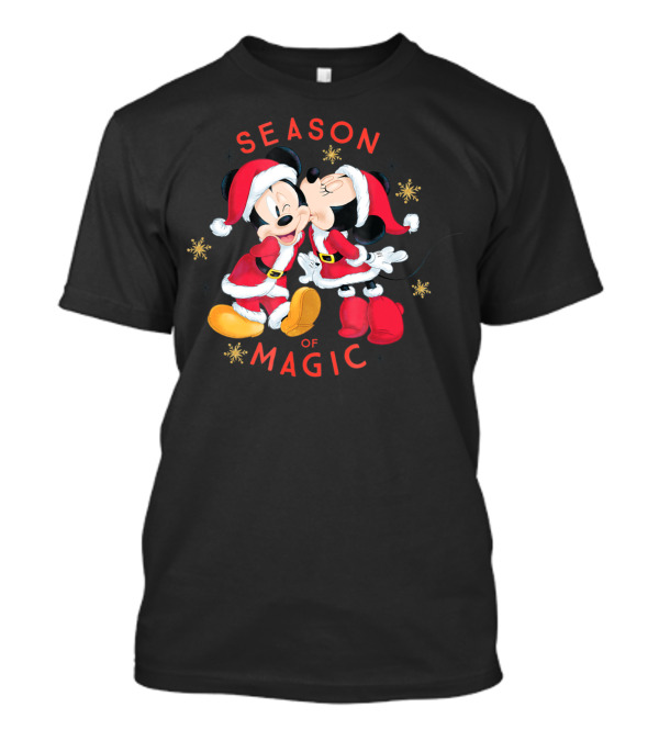 Disney Santa Mickey And Minnie Season Of Magic Kissing Snowflakes T-Shirt