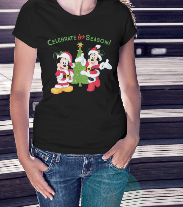 Celebrate The Season Disney Santa Mickey Minnie Holiday T-Shirt