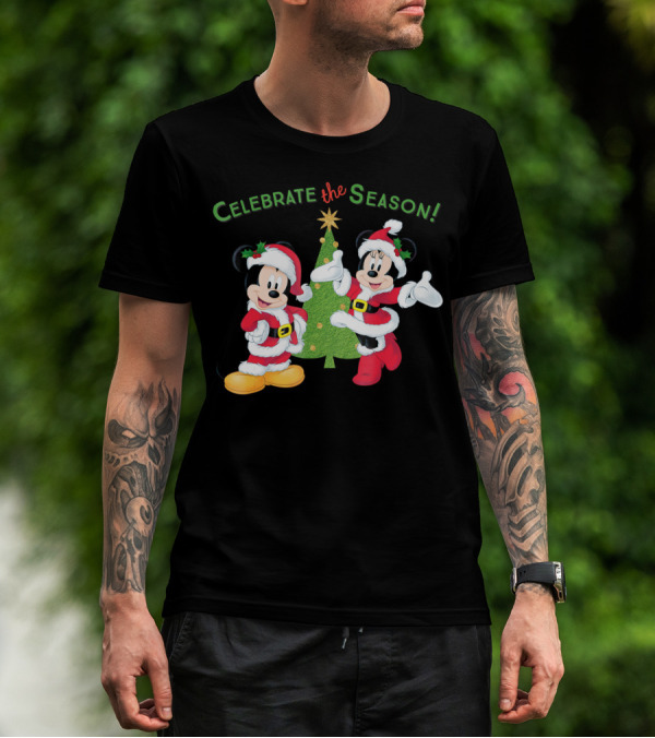 Celebrate The Season Disney Santa Mickey Minnie Holiday T-Shirt