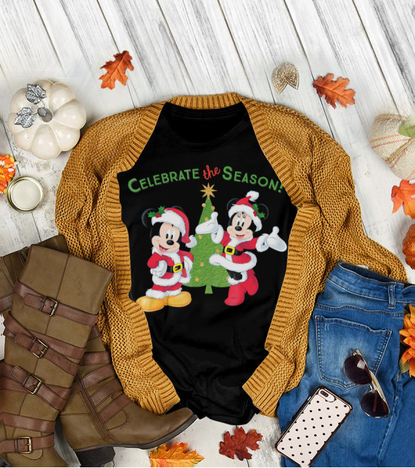 Celebrate The Season Disney Santa Mickey Minnie Holiday T-Shirt