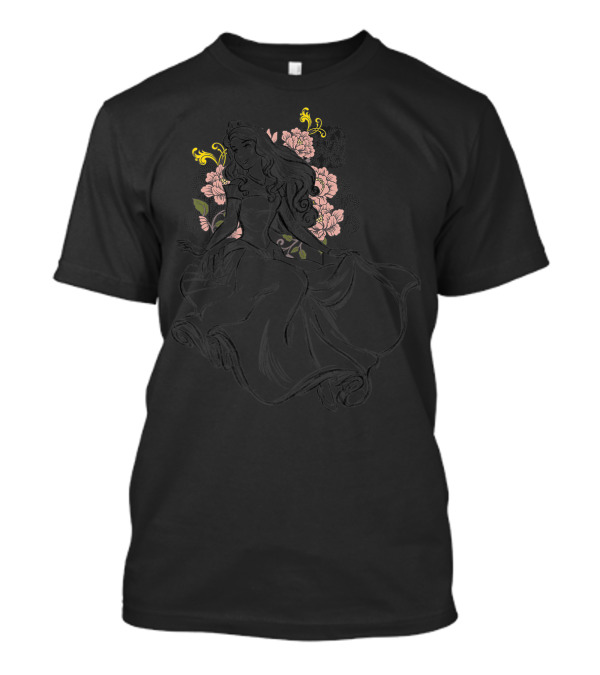 Disney Sleeping Beauty Aurora Floral Sketch With Pink Flowers T-Shirt