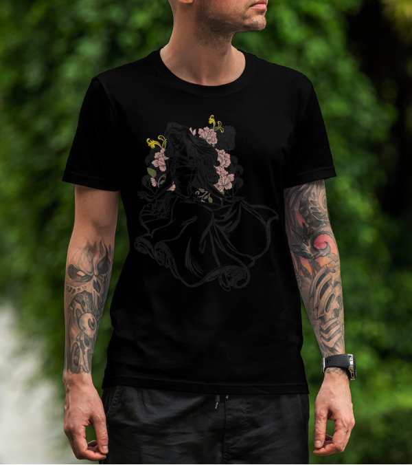 Disney Sleeping Beauty Aurora Floral Sketch With Pink Flowers T-Shirt