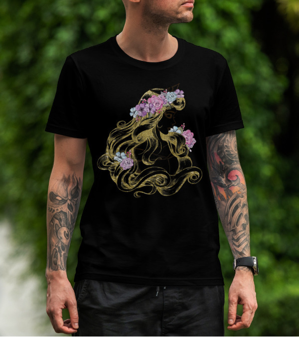 Disney Sleeping Beauty Floral Silhouette With Colorful Flowers T-Shirt