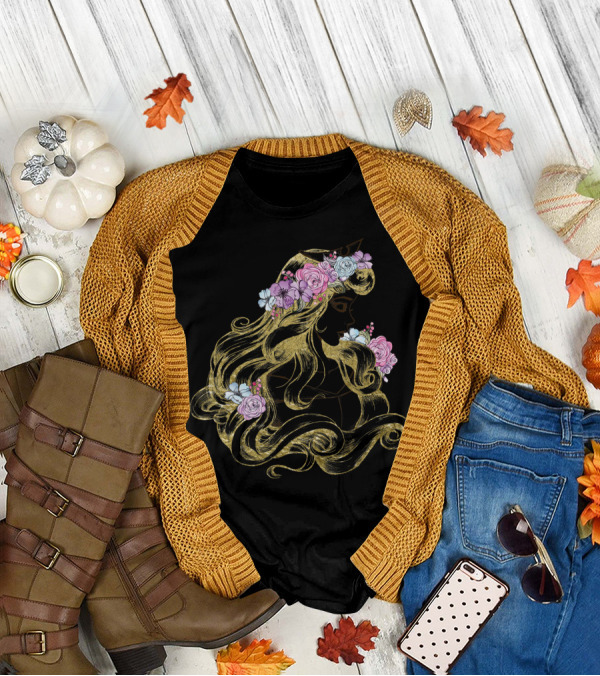 Disney Sleeping Beauty Floral Silhouette With Colorful Flowers T-Shirt
