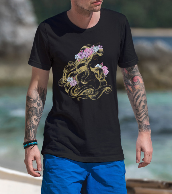 Disney Sleeping Beauty Floral Silhouette With Colorful Flowers T-Shirt